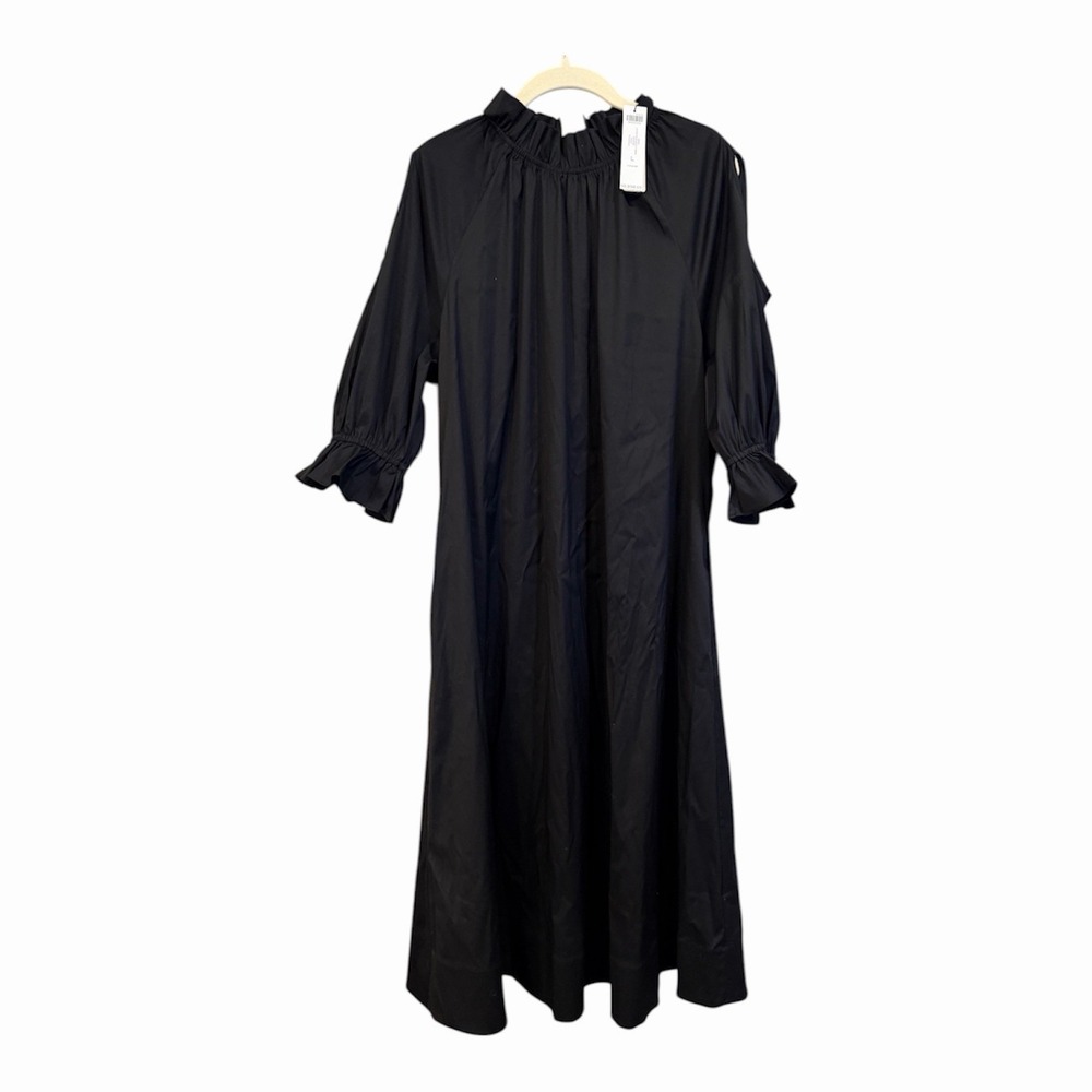 NEW Chicos Black Label Ruffle Neck Cut Out‎ Sleeve Black Maxi Midi Dress L